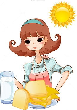 美女做早餐矢量