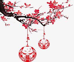 中国风梅花剪纸娃娃