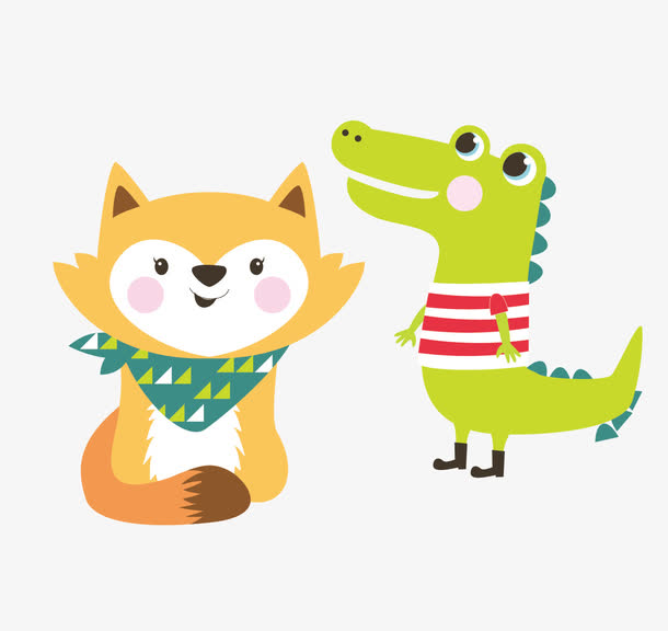 鳄鱼和狐狸矢量素材