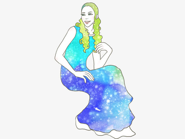 水彩画坐着的美女素材图片