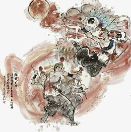 传统舞龙水墨图