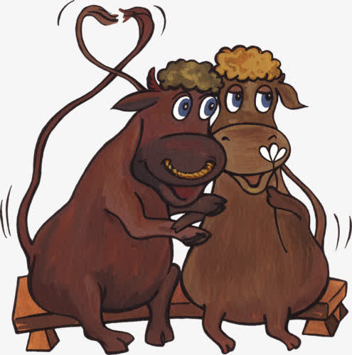 卡通绘画情侣牛