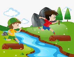 孩子们在河里矢量素材