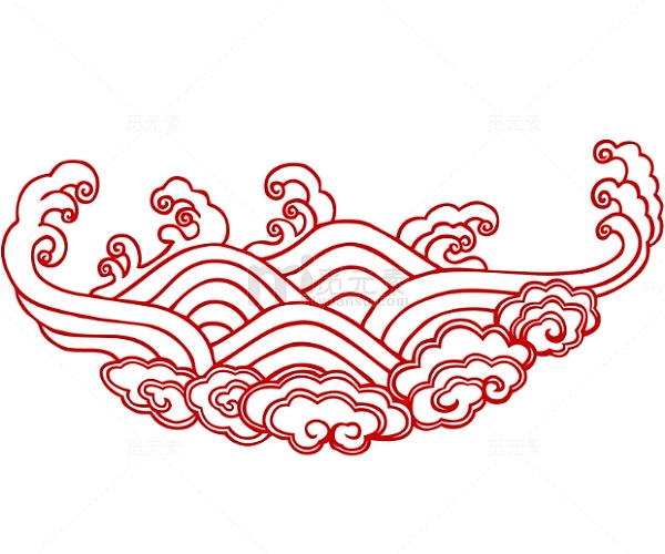 中国风红色线条波浪祥云