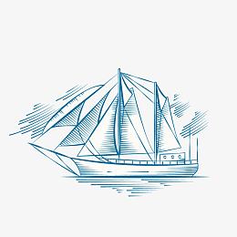 手绘蓝色帆船