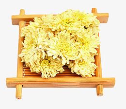 木盒上的菊花特写