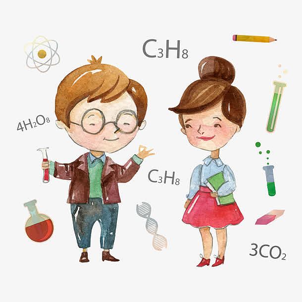 水彩人物与化学元素矢量插画