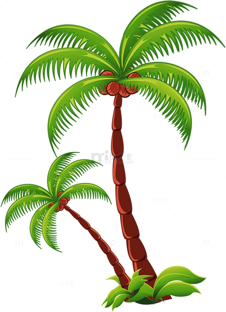 手绘卡通夏日沙滩椰子树