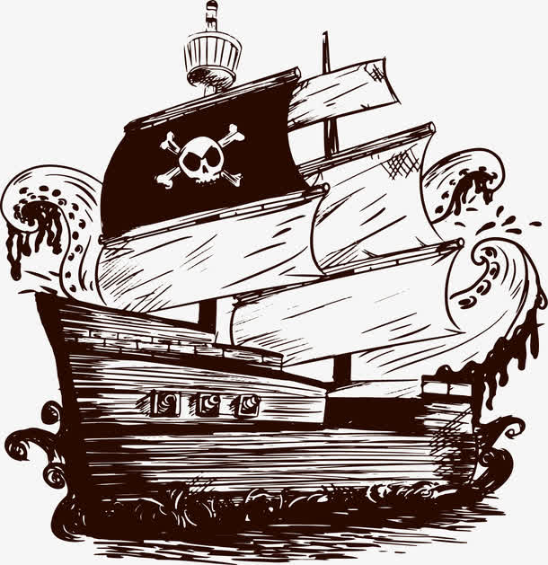 手绘游乐场海盗船图片