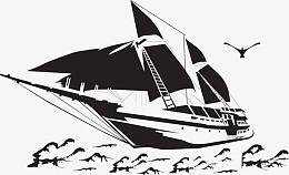 手绘海浪帆船