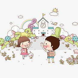 小孩上学元素矢量