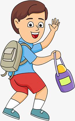卡通小孩上学拜拜