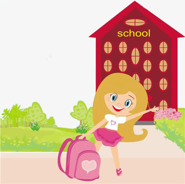卡通女孩上学