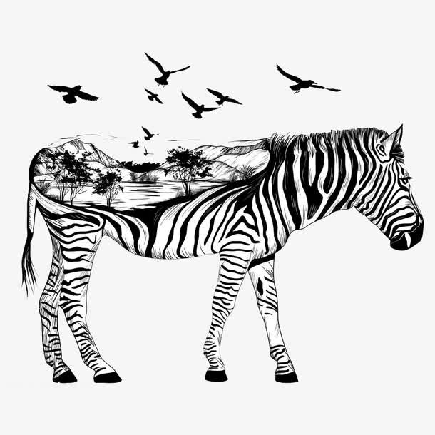 创意素描斑马风景图