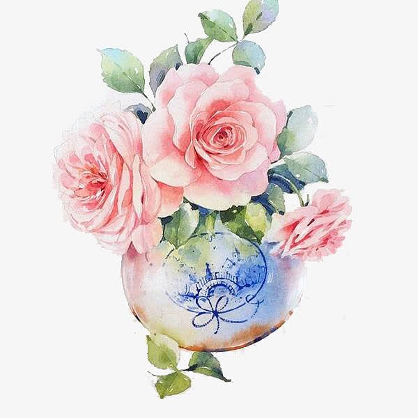 玫瑰花与青花瓷花瓶