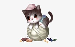 卡通顽皮小猫爬毛线