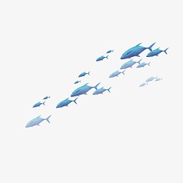 蓝色清新鱼群漂浮素材