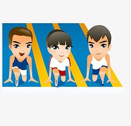 操场跑道上准备起跑的队员