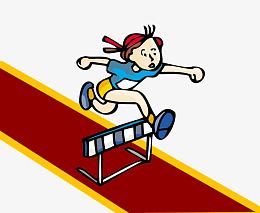 操场跑道上跨栏的女运动员