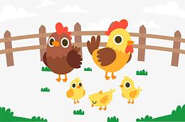 可爱卡通母鸡一家