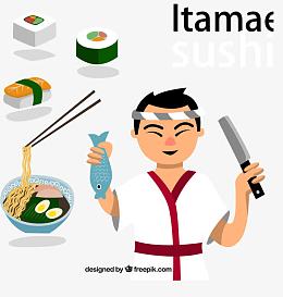 日本厨师和料理矢量素材下载,