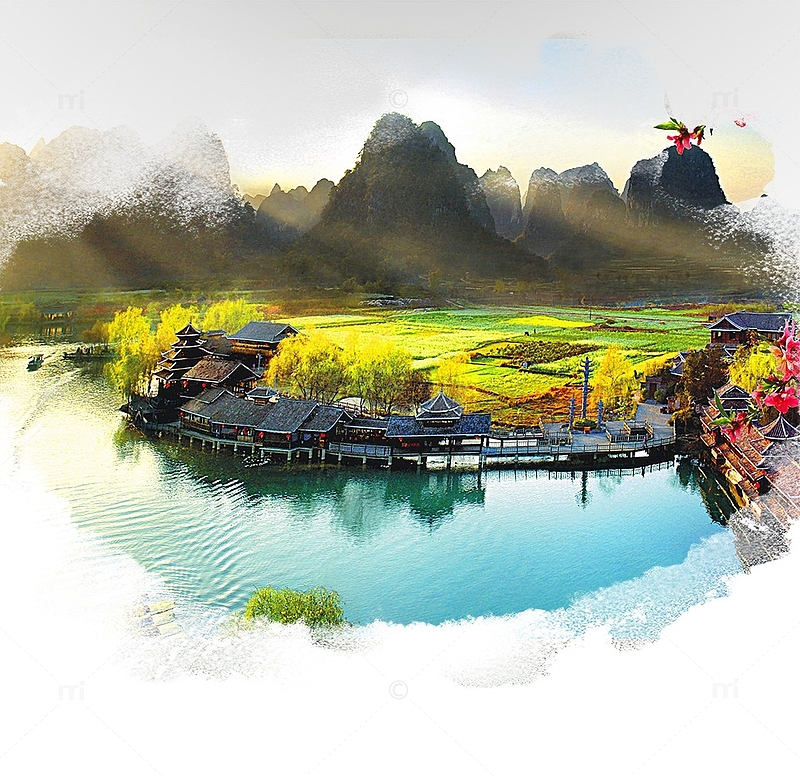 桂林上水风景海报背景