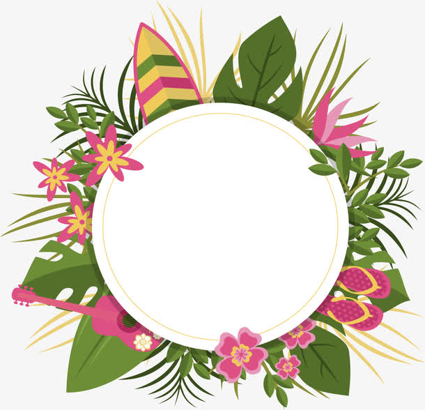 粉色花朵芭蕉叶装饰标题框