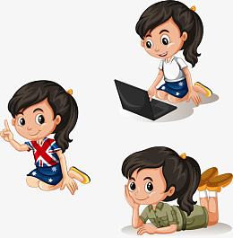 矢量手绘小女该