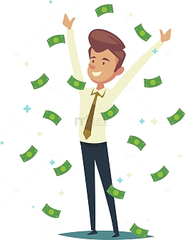 矢量手绘撒钱的男人