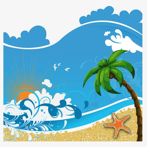 海浪椰子树背景装饰矢量图