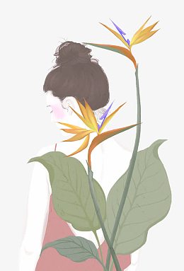 浅绿色背景少女