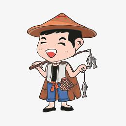 卡通年轻渔民