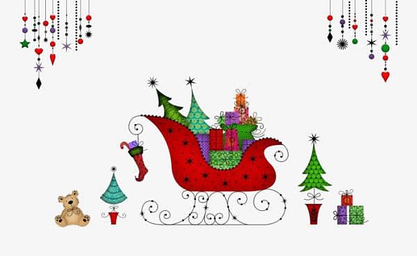 卡通圣诞装饰红色雪橇车背景