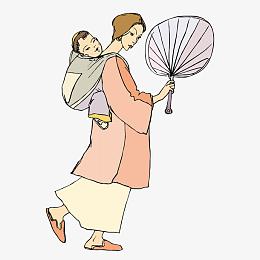 背着孩子的古代女子