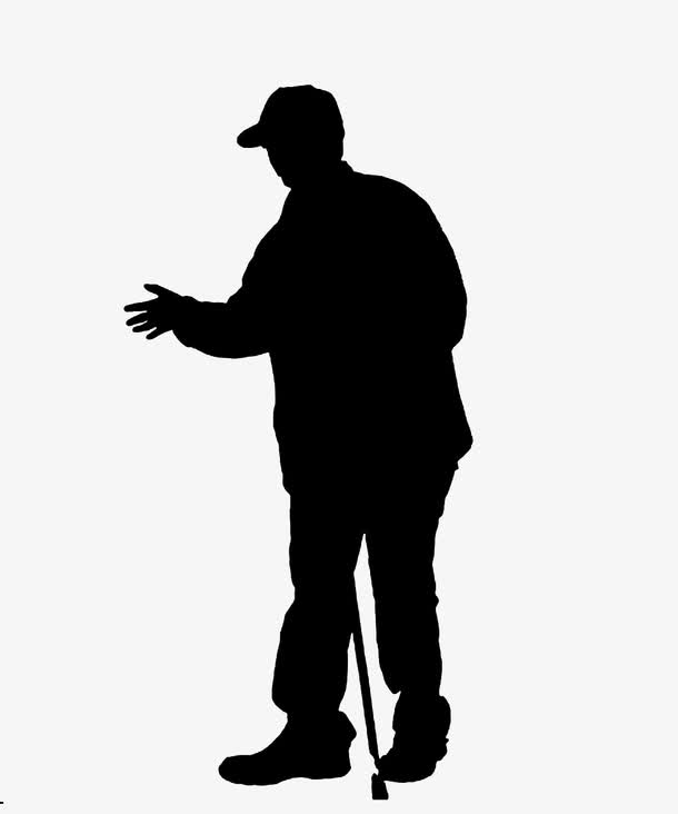 老人拄拐伸手剪影素材免费下载_觅元素