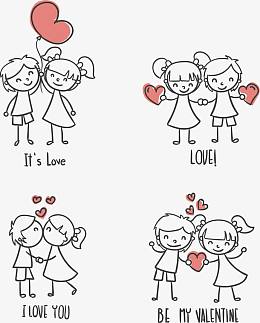 矢量手绘线条小情侣