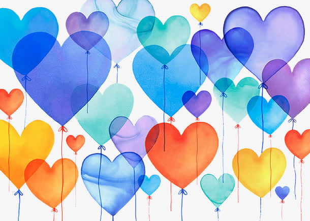 手绘蓝色爱心气球