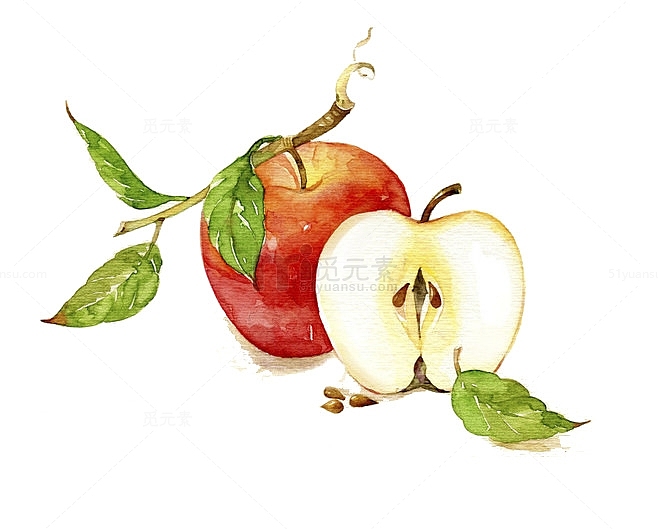红色水彩手绘苹果