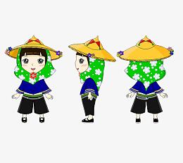 头戴草帽的惠安女孩三视图