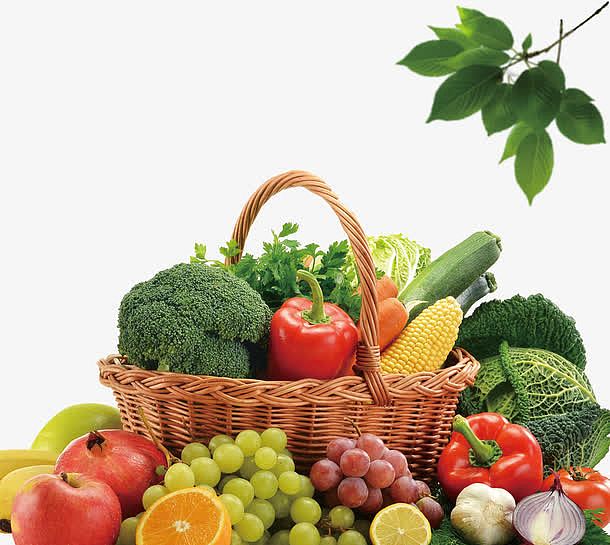篮子中的水果蔬菜
