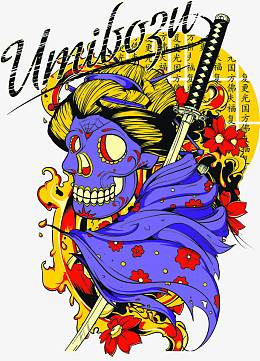 日式朋克花纹矢量