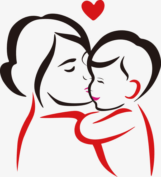 手绘母子图案免抠素材免费下载