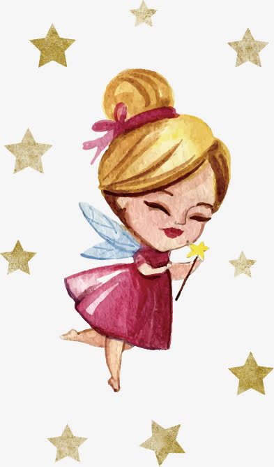矢量手绘插画带翅膀的小仙子