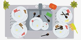 吃完饭的脏碗盘