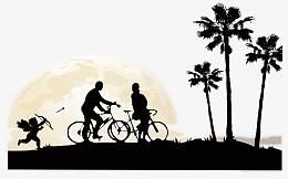 自行车情侣天使椰子树剪影
