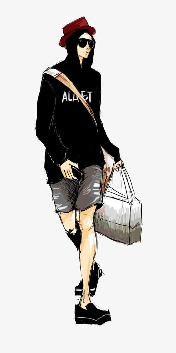 帅气休闲明星时装男孩插画