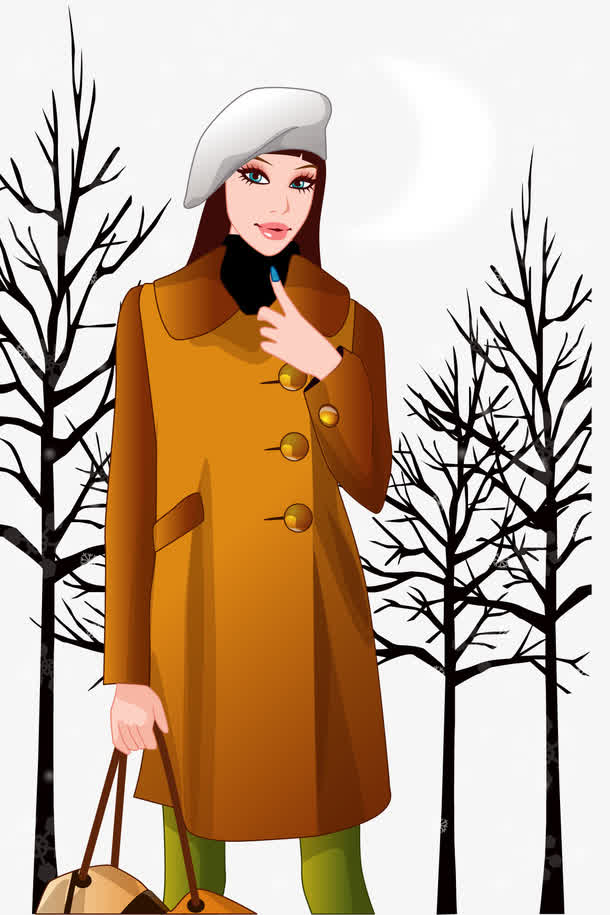 冬天月夜时尚大衣女性矢量