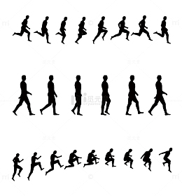 跑步跳跃人物剪影