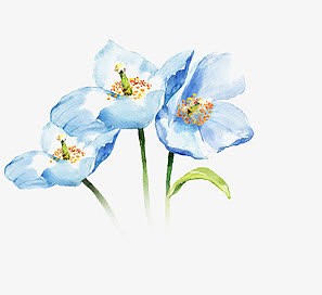 手绘油画卡通蓝色花朵