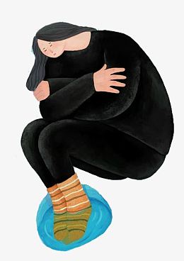 卡通蜷缩女孩
